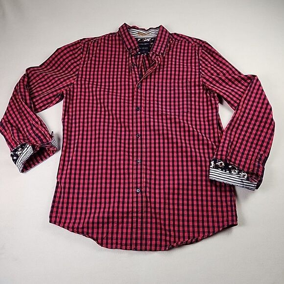 Ricky Singh Denim & Flower Men Red Check Long Sleeve Cotton Medium Button Shirt - Picture 1 of 7